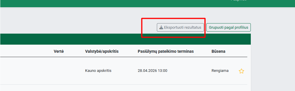 Rezultatų eksportavimas į Excel