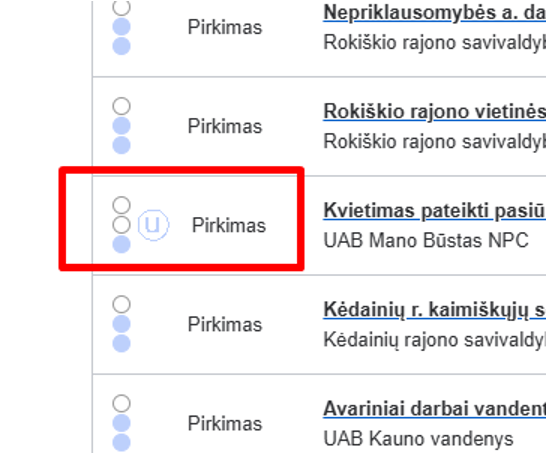 Unikalus pirkimas "U" ikonėlė